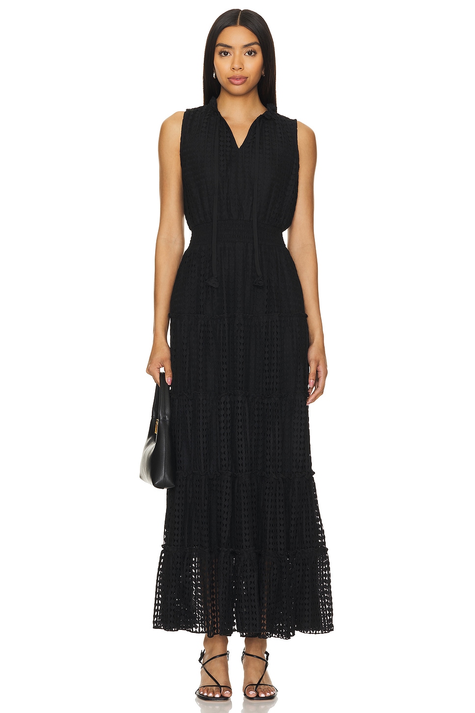 1. STATE Tie Neck Tiered Maxi Dress