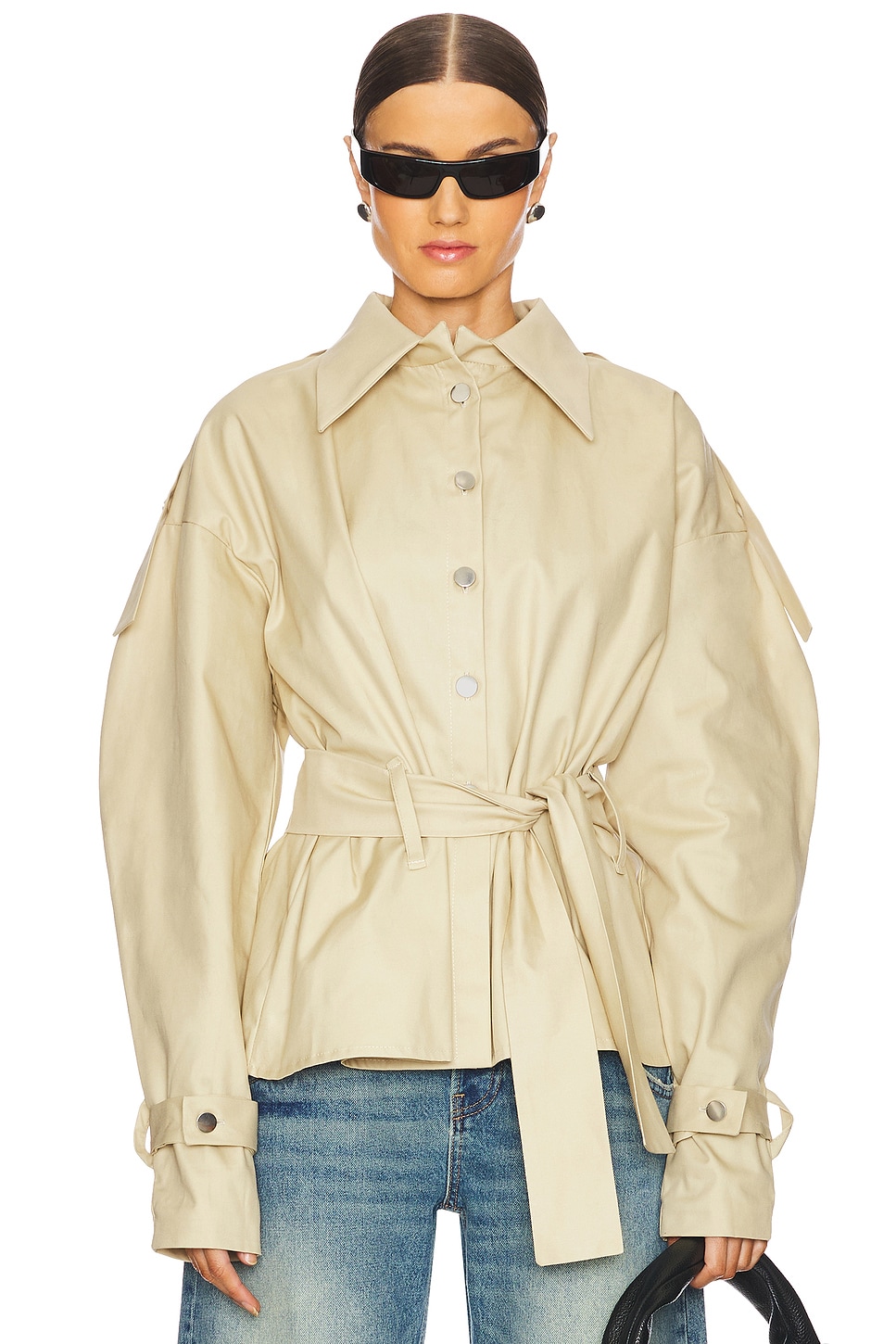 AAIZEL Puffy Sleeve Belted Jacket