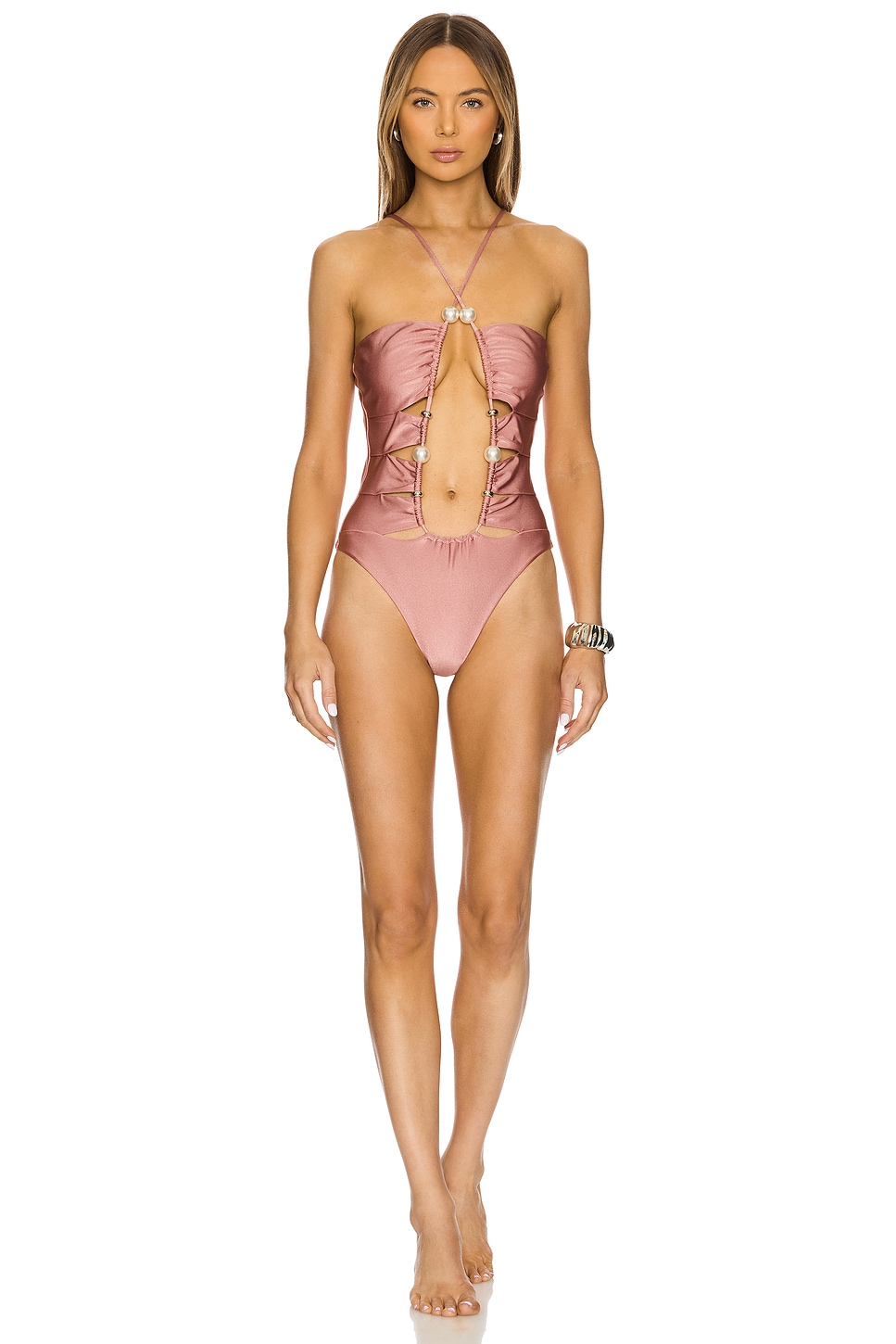 ADRIANA DEGREAS Oyster Cut-Out Pearl One Piece