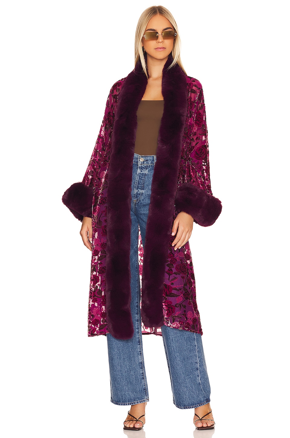 Adrienne Landau Burnout Velvet Faux Fur Coat