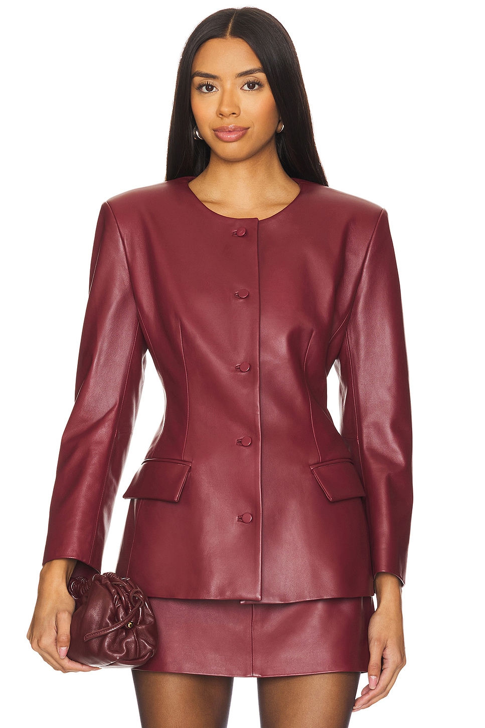 AEXAE Leather Padded Contoured Blazer