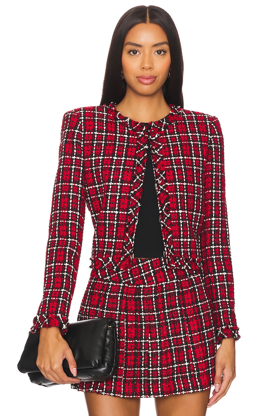 Alice + Olivia Kidman Jacket in School Girl Plaid Bright Ruby