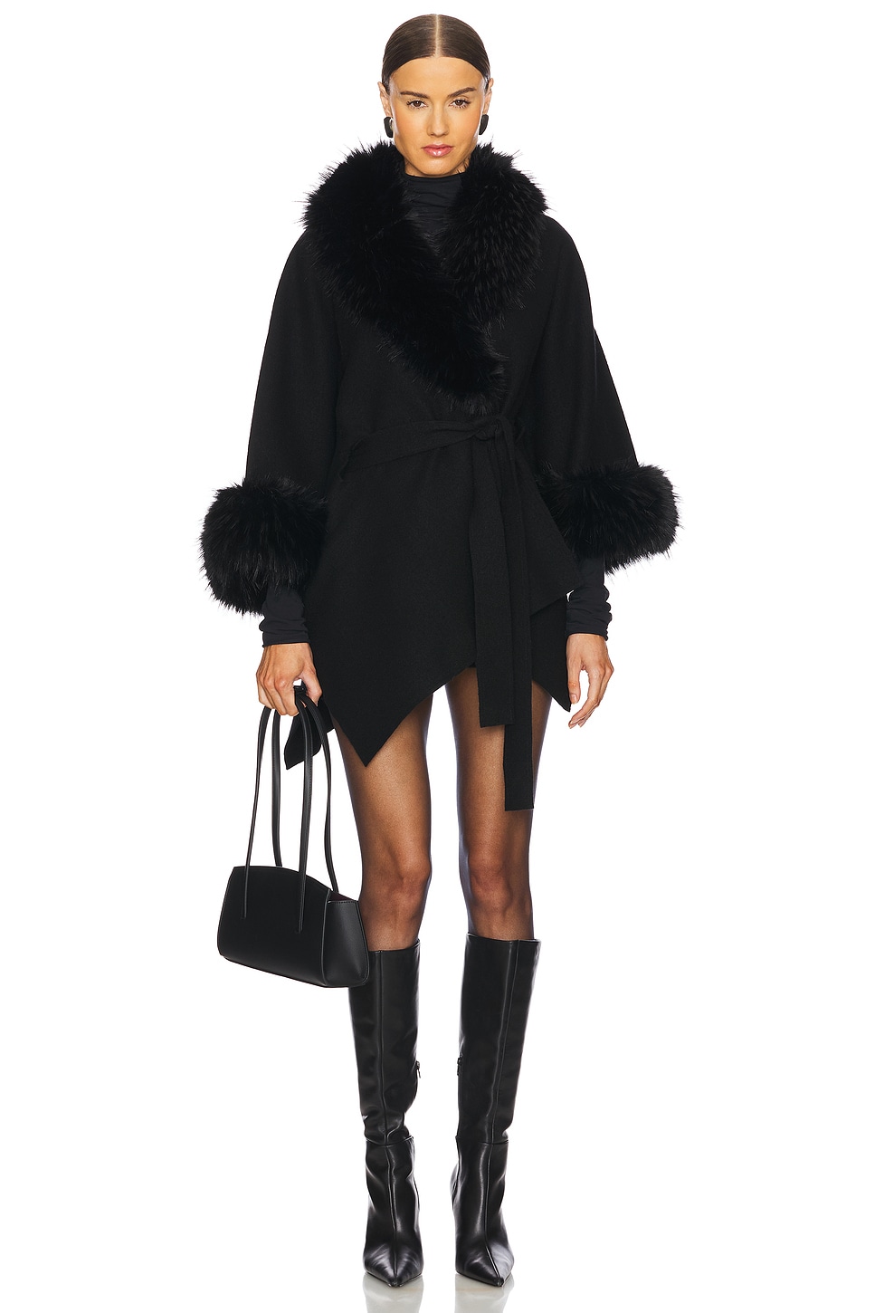 Alice + Olivia Joanne Sweater Coat With Faux Fur Trim