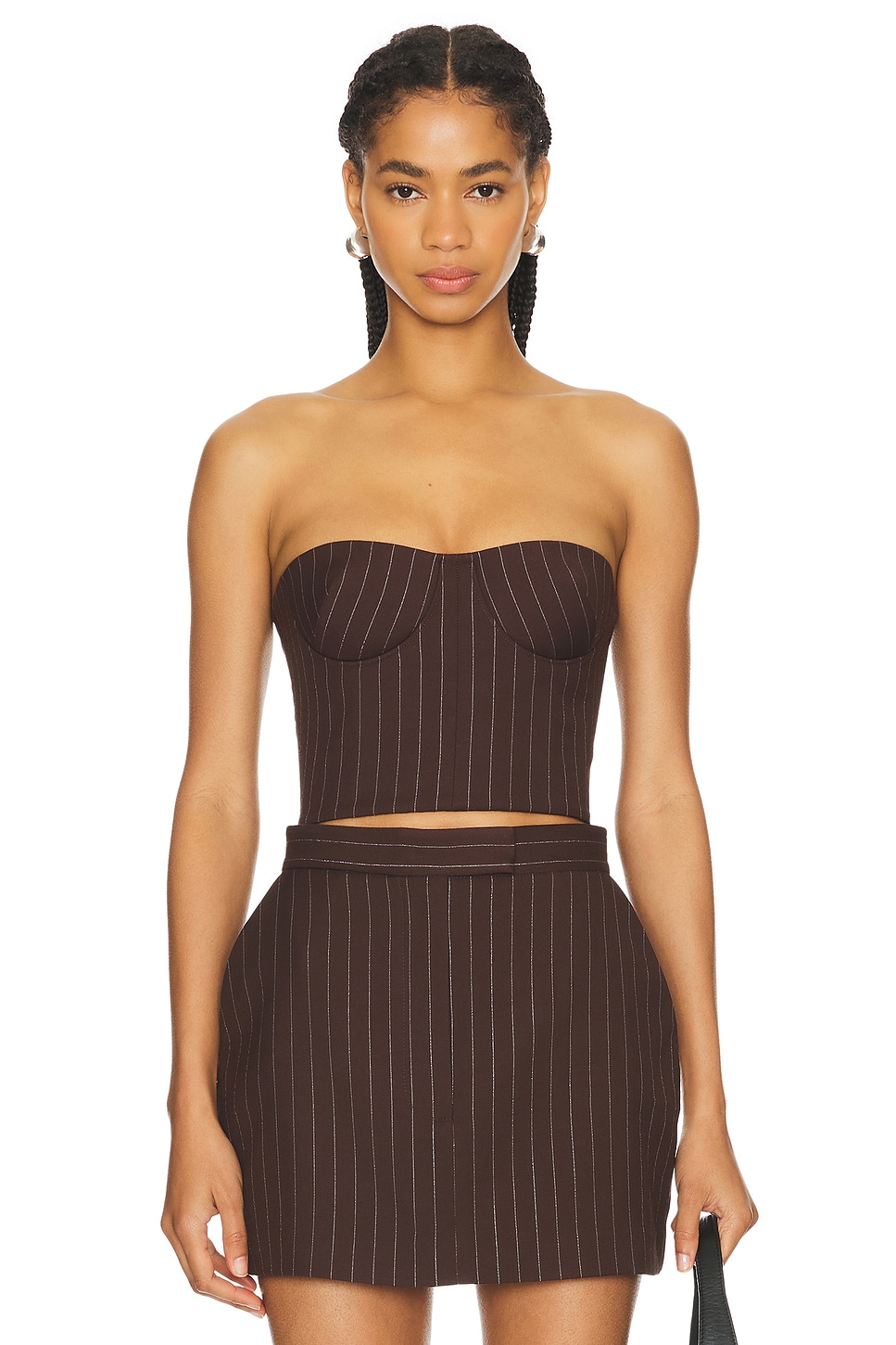 Alex Perry Lurex Pinstripe Strapless Crop Top