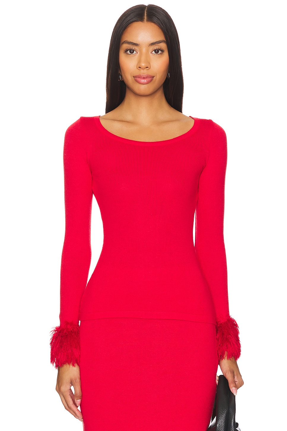 ANDREEVA Red Top With Handmade Knit Cuffs