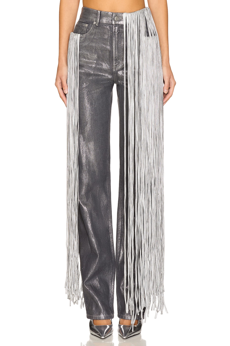 AREA Metallic Fringe Straight Leg Pant