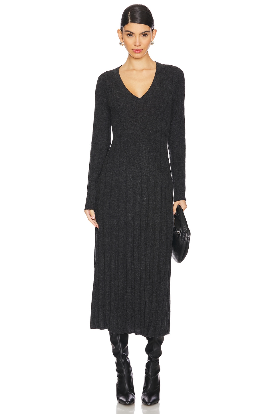 Autumn Cashmere V Neck Ribbed Cashmere Dress