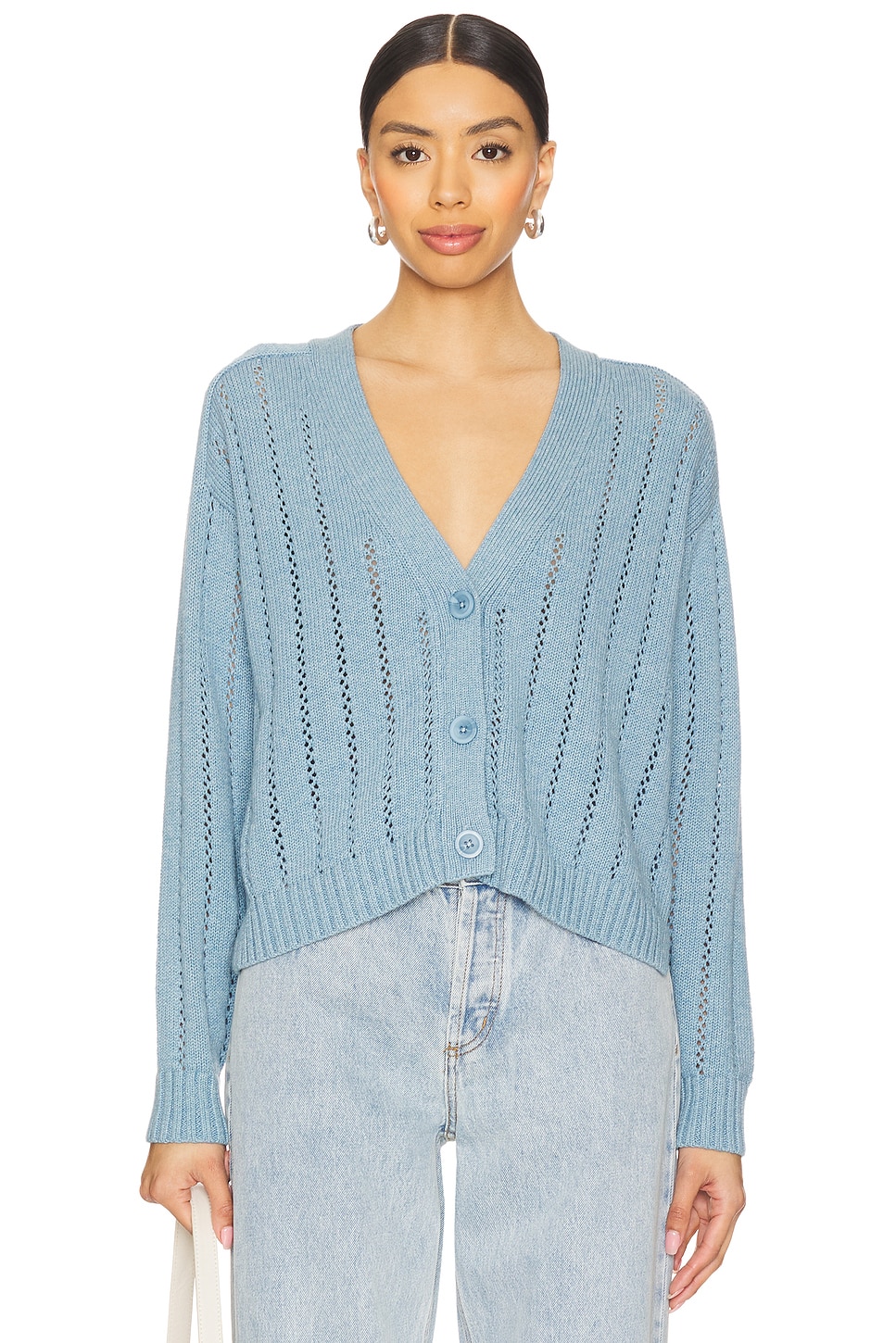 Autumn Cashmere Cropped V Neck Cardigan With Pointelle Ladder Stitch