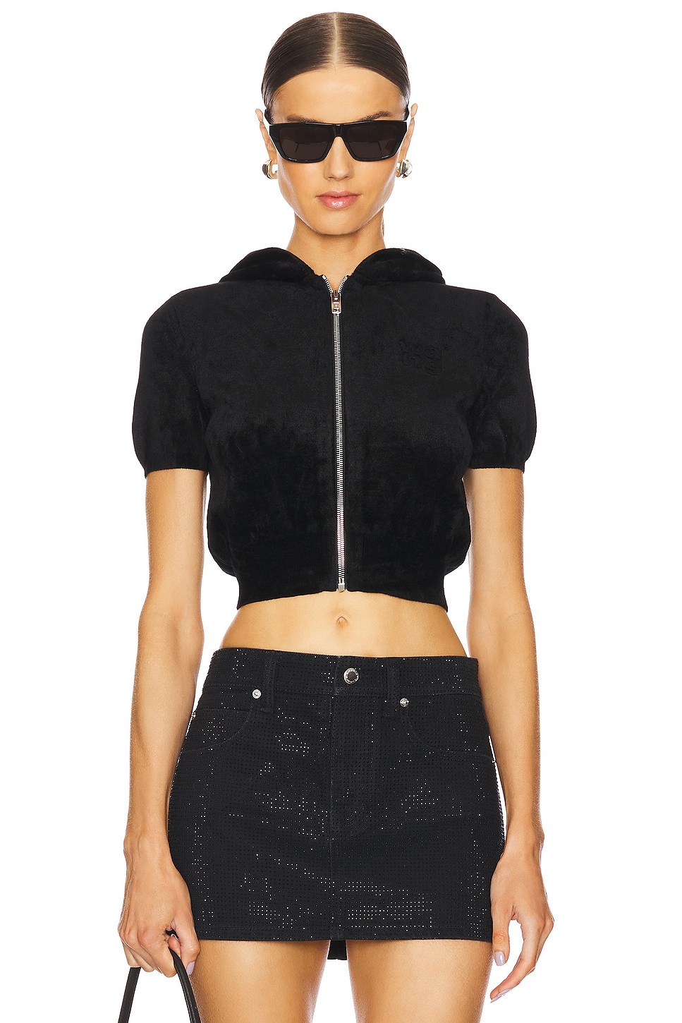 Alexander Wang Short Sleeve Cropped Zip Hoodie