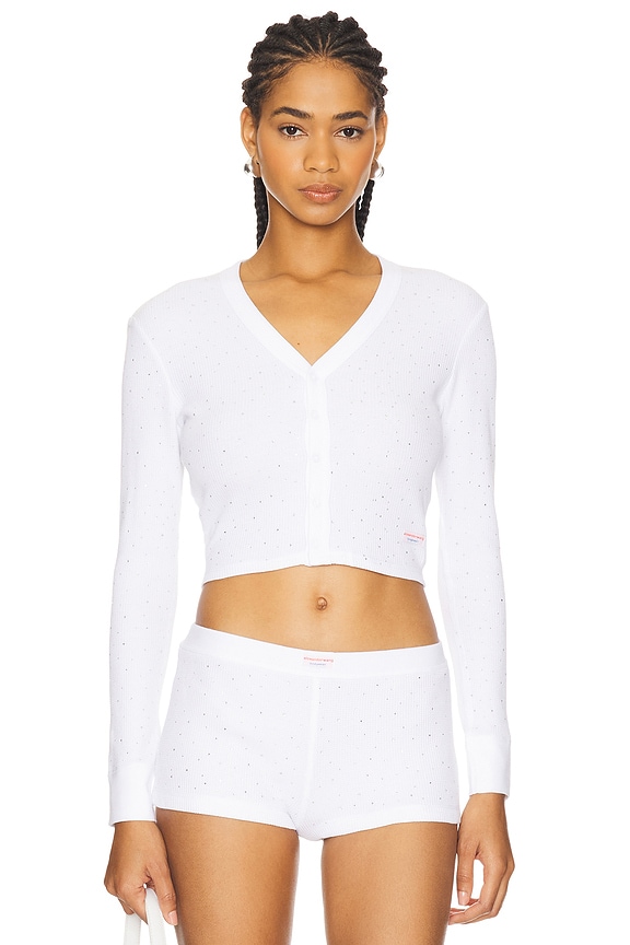 Alexander Wang Hotfix Long Sleeve Waffle Cardigan