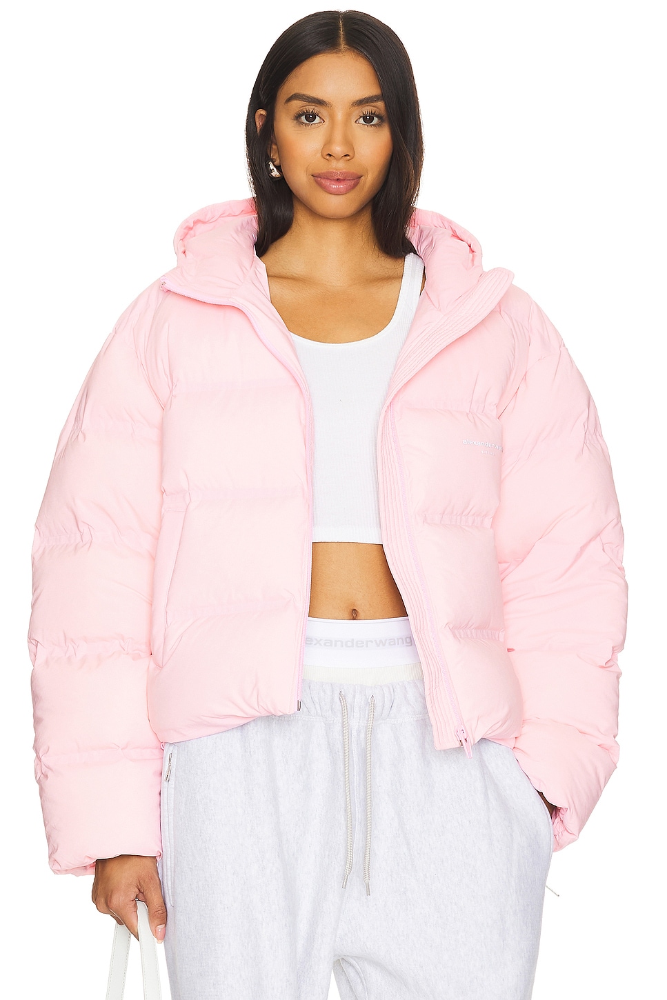 Alexander Wang Jacquard Channel Cropped Hooded Puffer