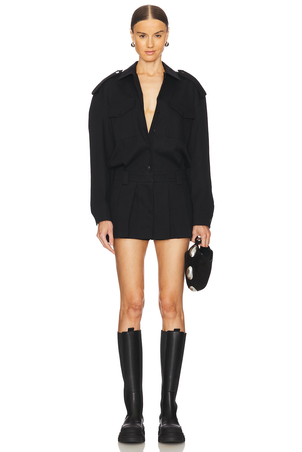 Alexander Wang Prestyled Pleated Skirt Mini Romper