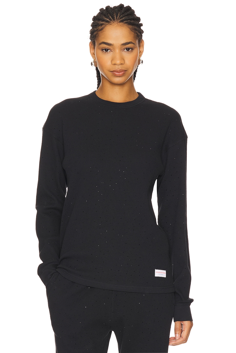 Alexander Wang Hotfix Waffle Crewneck Long Sleeve Tee