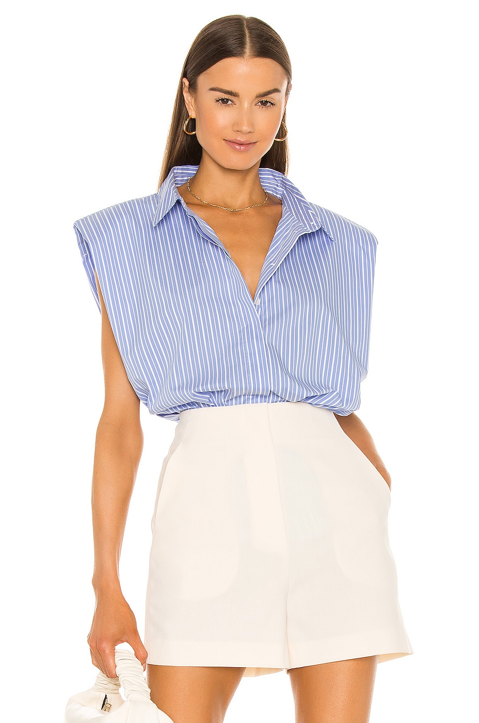 Bardot Stripe Shoulder Pad Shirt