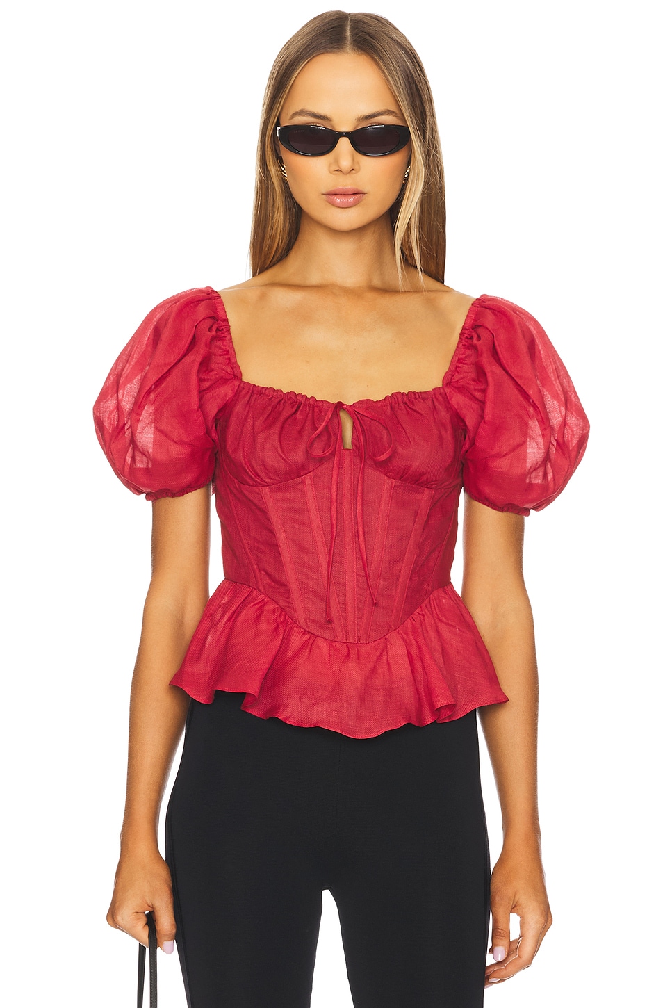 Bardot Esra Puff Sleeve Corset Top