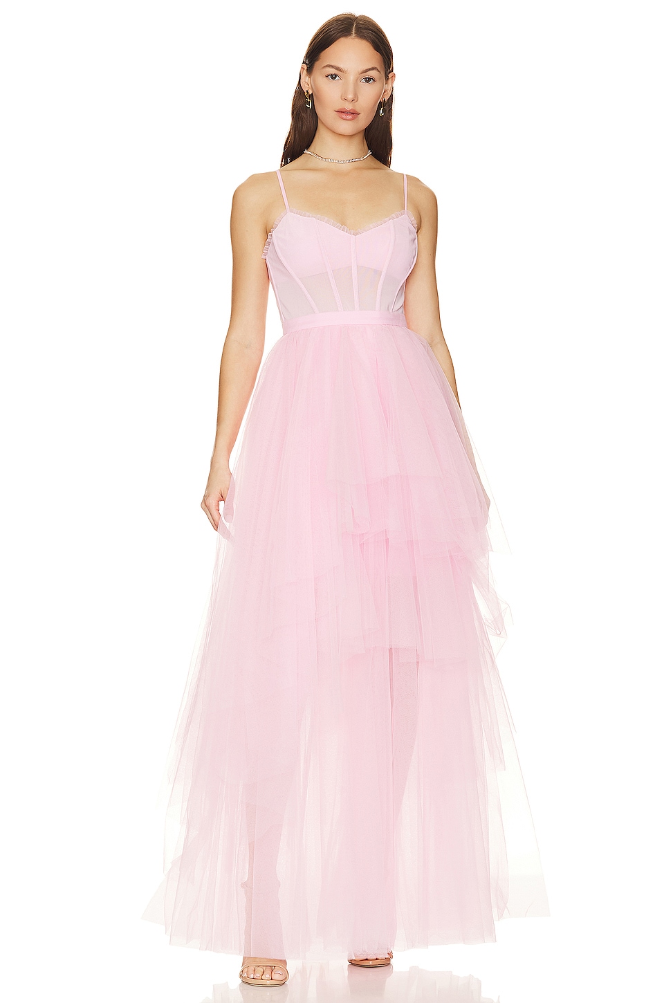 BCBGMAXAZRIA Corset Tiered Gown