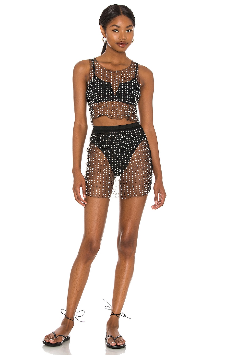 Beach Bunny Glitzy Girl Mesh Pearl Top & Skirt Set