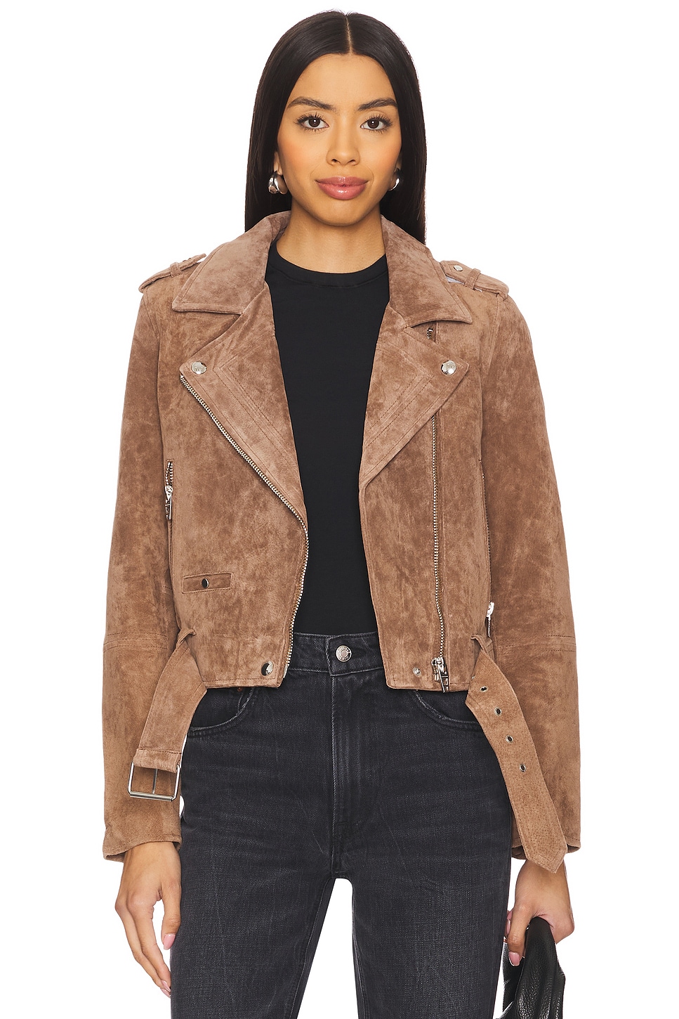 BLANKNYC Coffee Bean Suede Cropped Moto Jacket