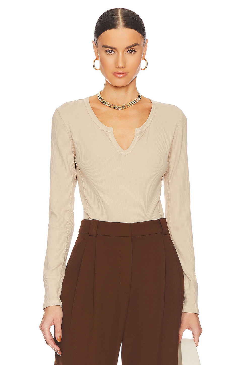 Bobi Split V Neck Crop Top