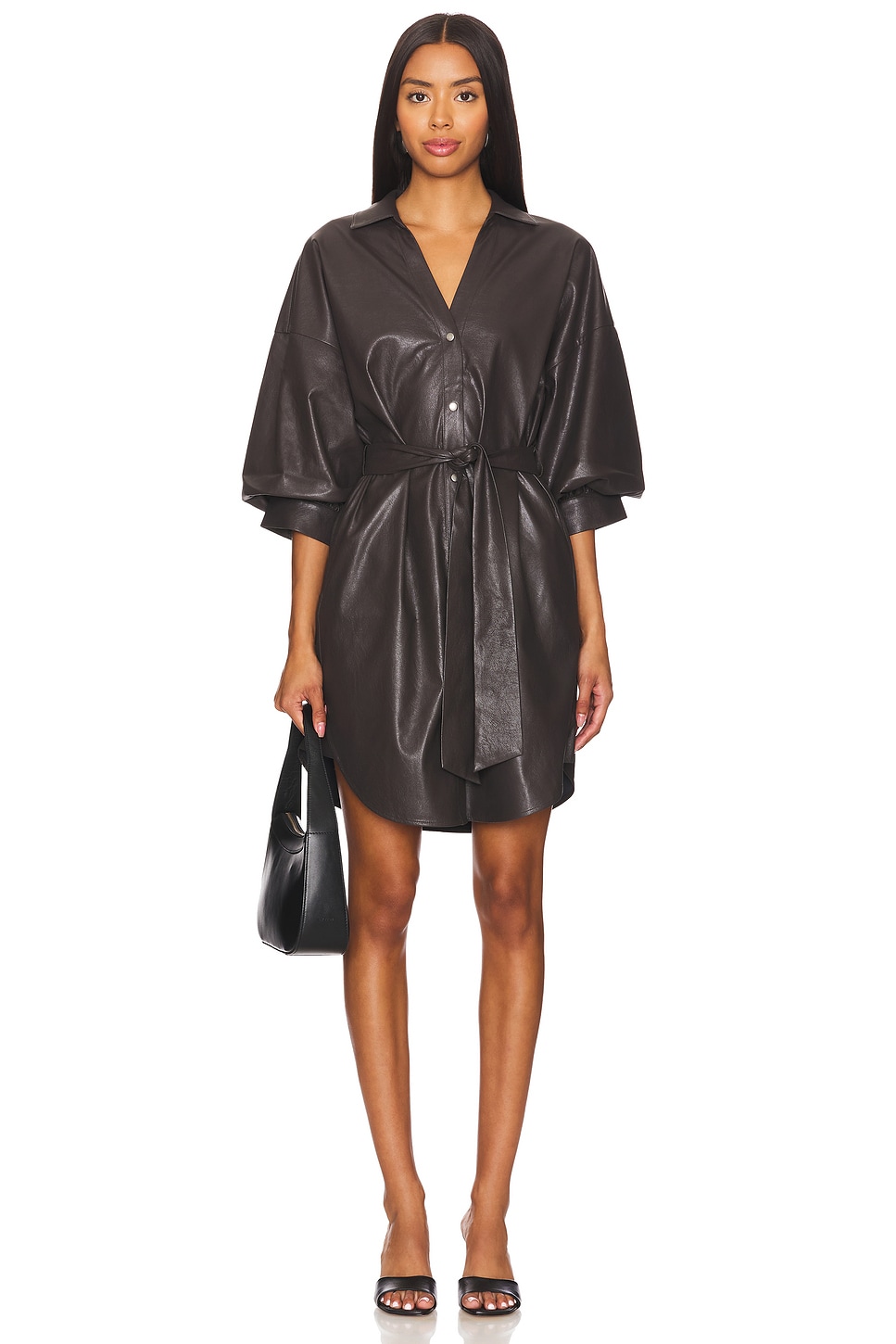 Brochu Walker Kate Belted Vegan Leather Shirt Dress