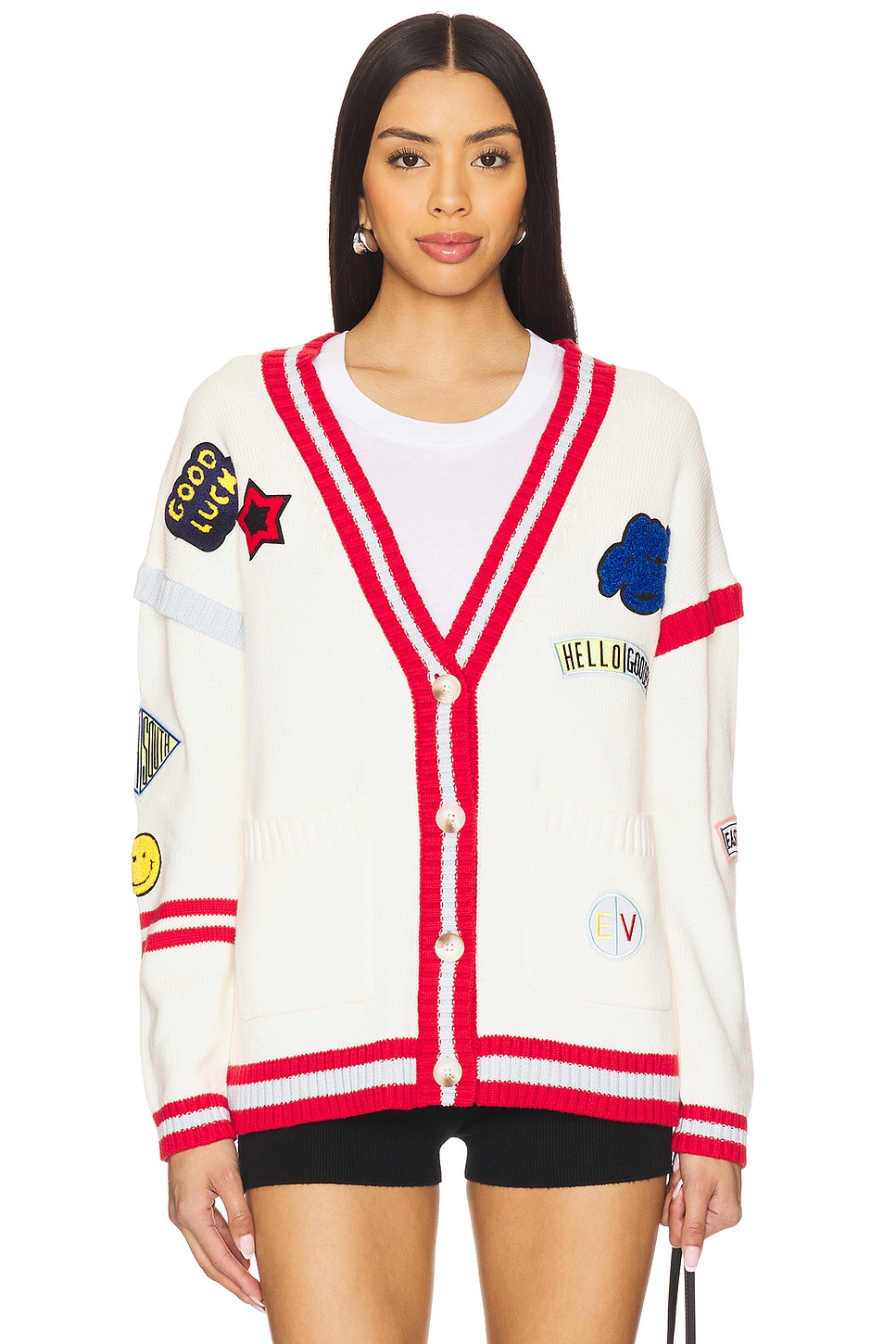 Central Park West Varsity Patch V Neck Cardigan