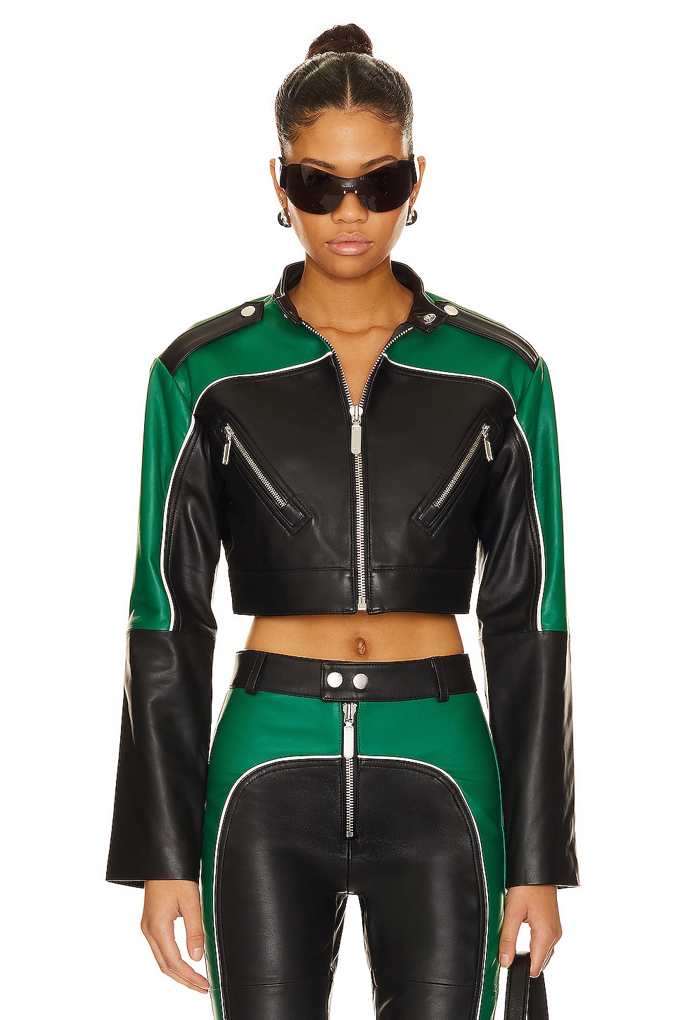 Camila Coelho Cropped Moto Biker Leather Jacket