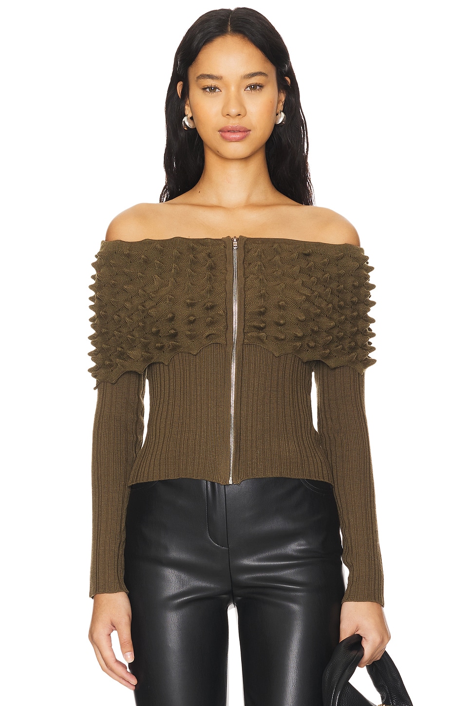 CHET LO Off Shoulder Spiky Zip Up