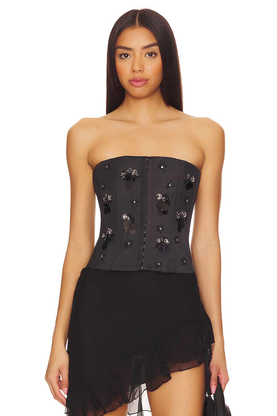 GUIZIO Embellished Satin Corset