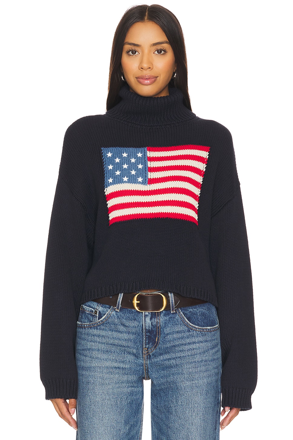 Denimist American Flag Cropped Turtleneck Sweater