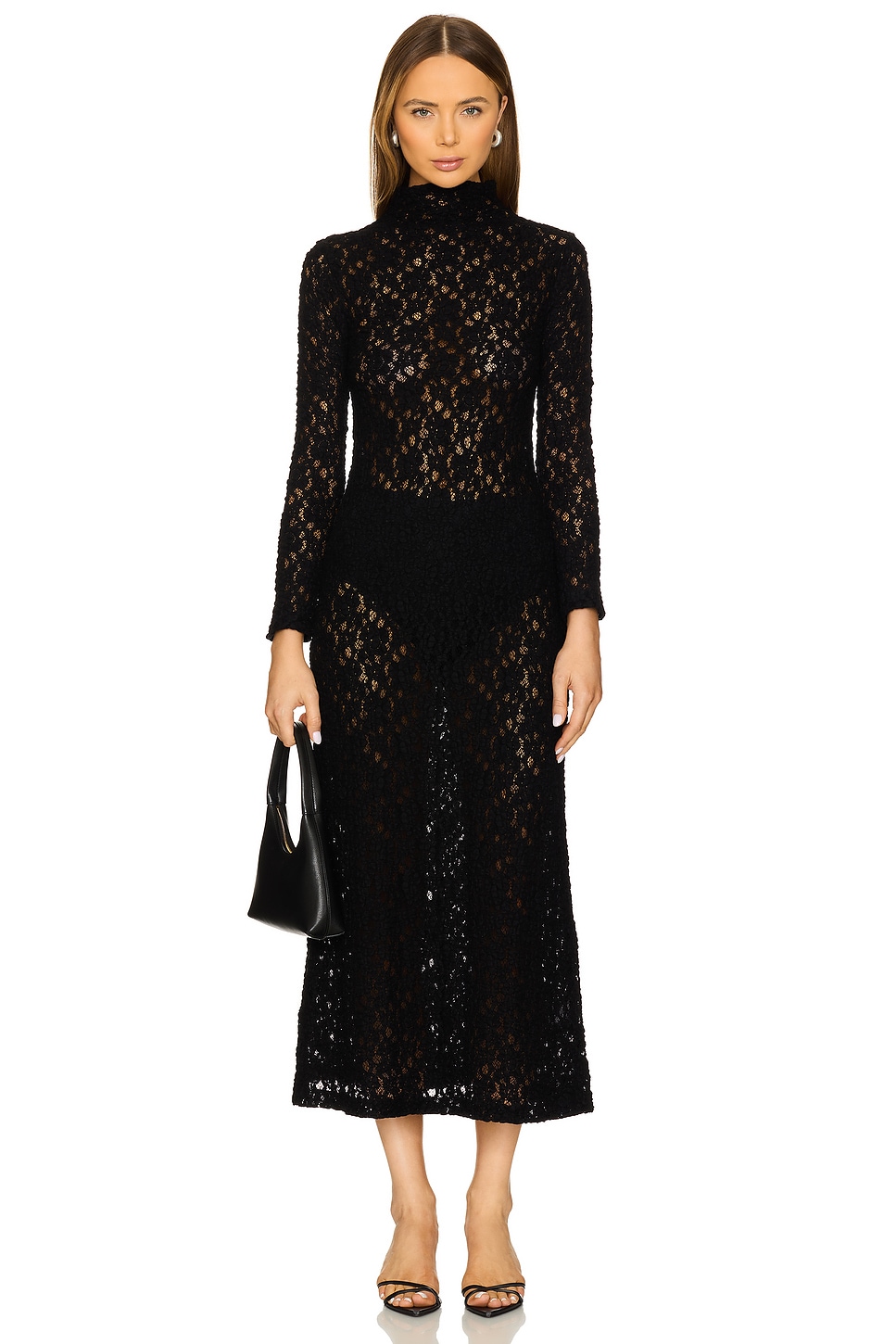 Enza Costa Puckered Lace Mockneck Dress