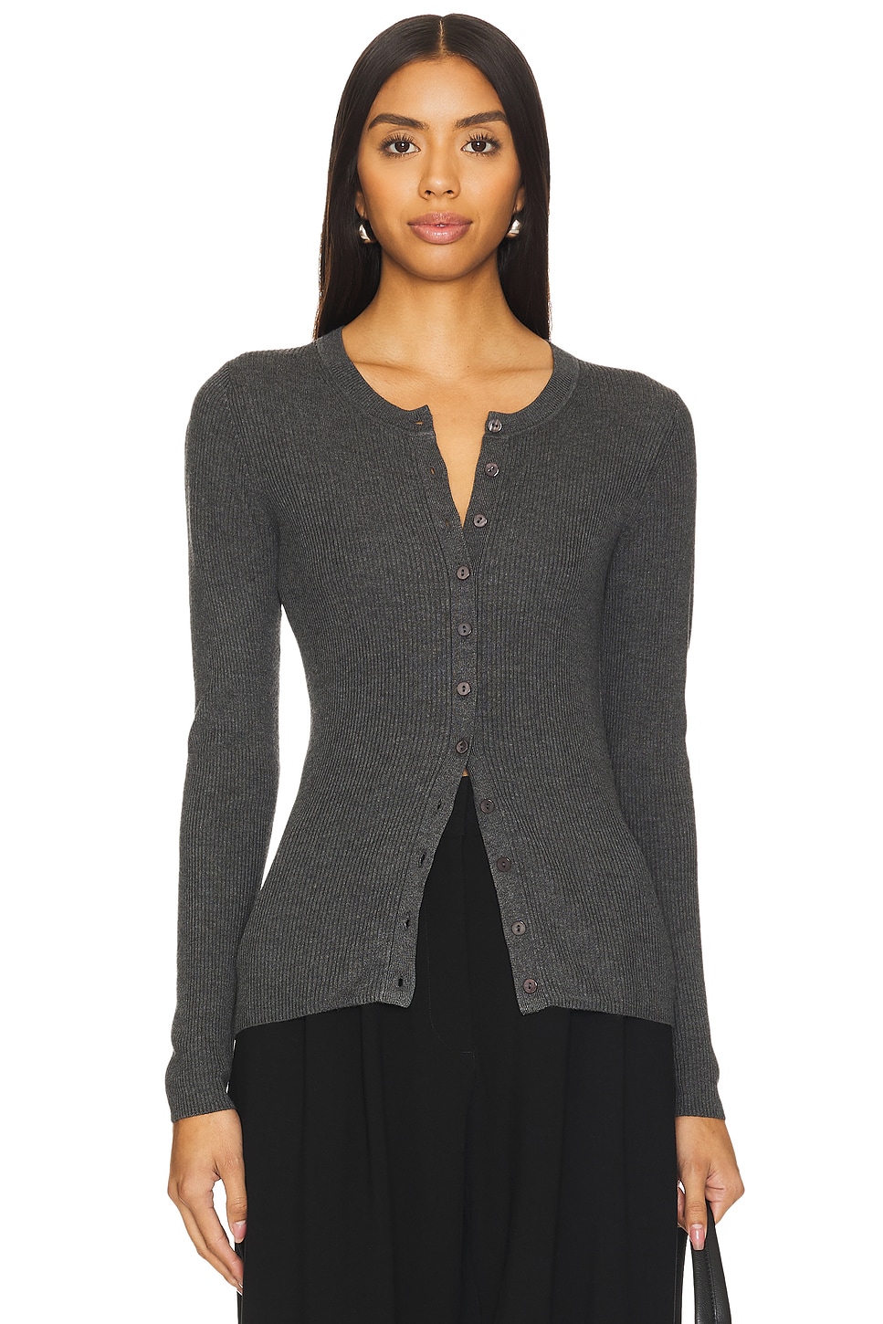 Enza Costa Silk Sweater Rib Fitted Cardigan