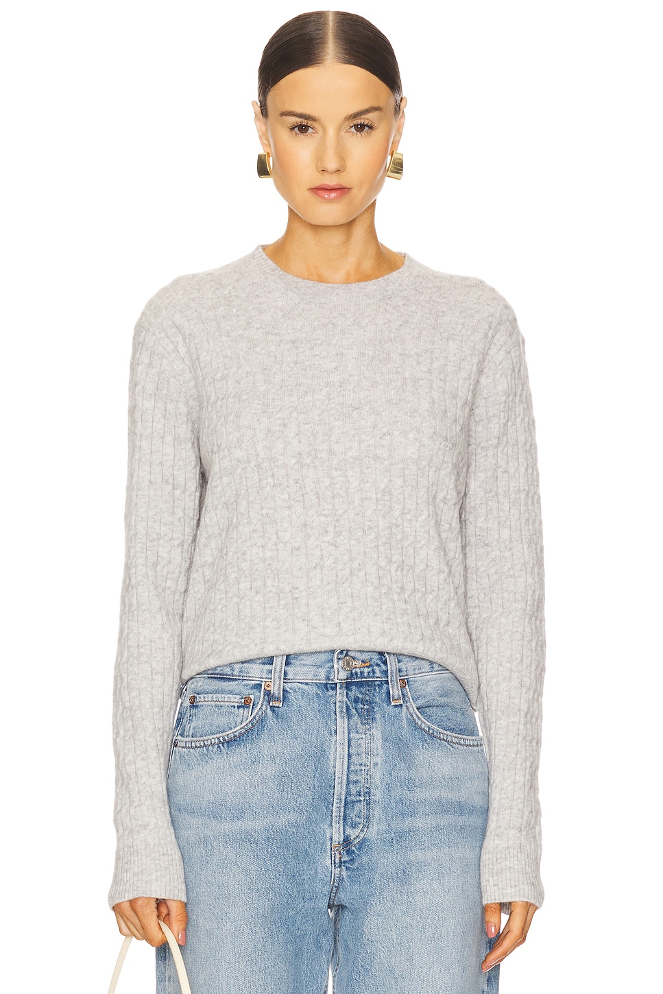 Enza Costa Powder Cashmere Cable Knitted Crew