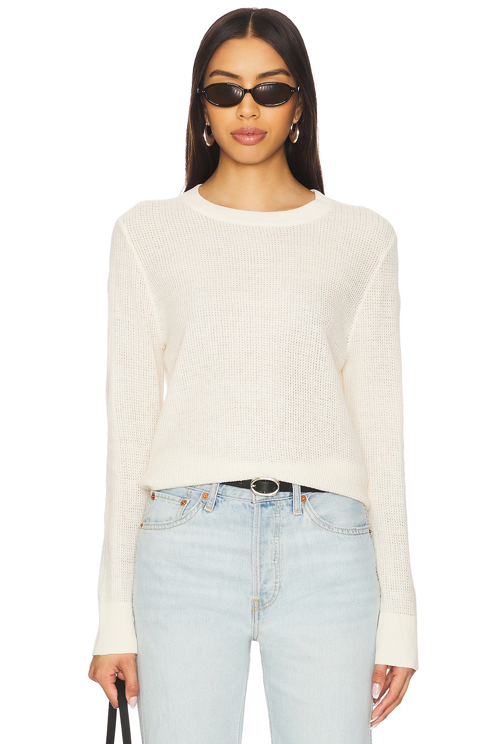 Enza Costa Linen Open Knit Crewneck Sweater