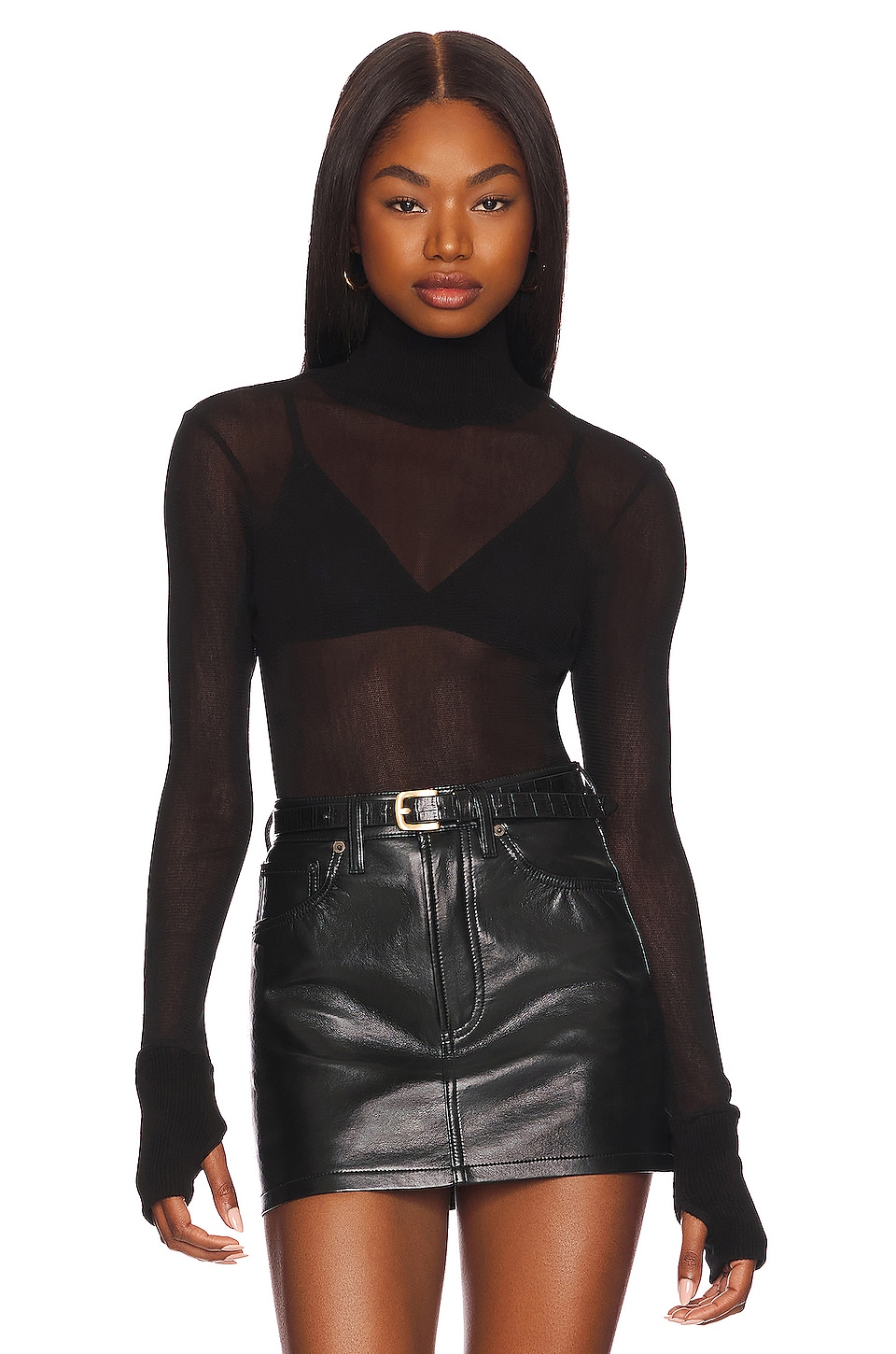 Enza Costa Mesh Cuffed Turtleneck