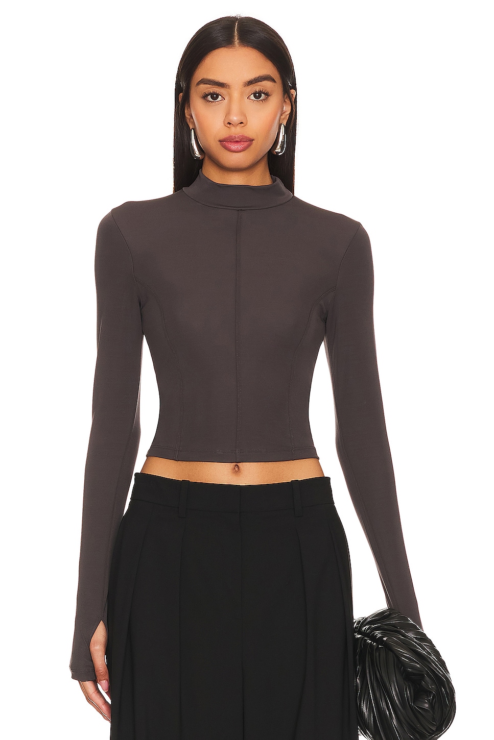 Enza Costa Matte Jersey Paneled Mockneck