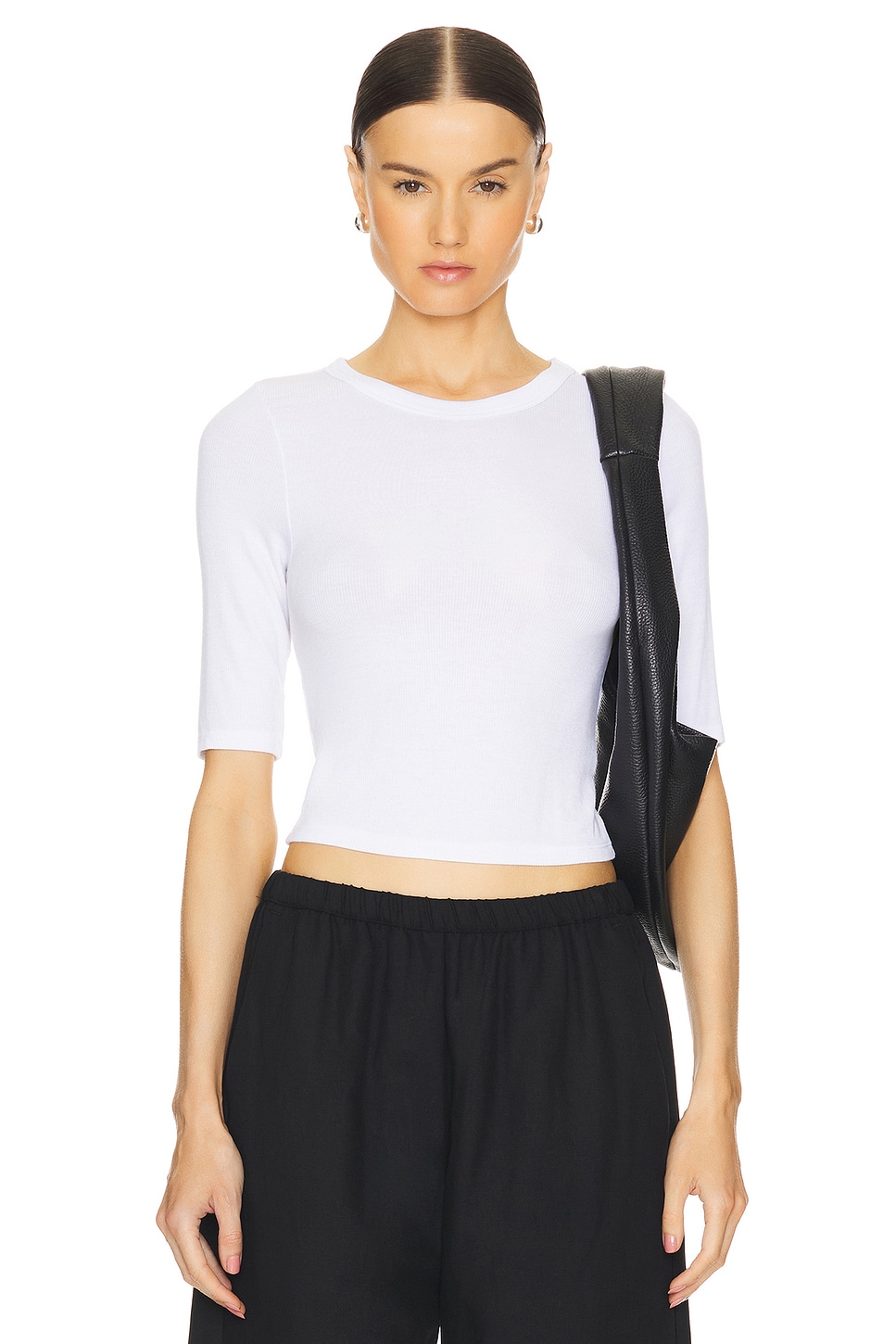 Enza Costa Silk Rib Cropped Half Sleeve Crew