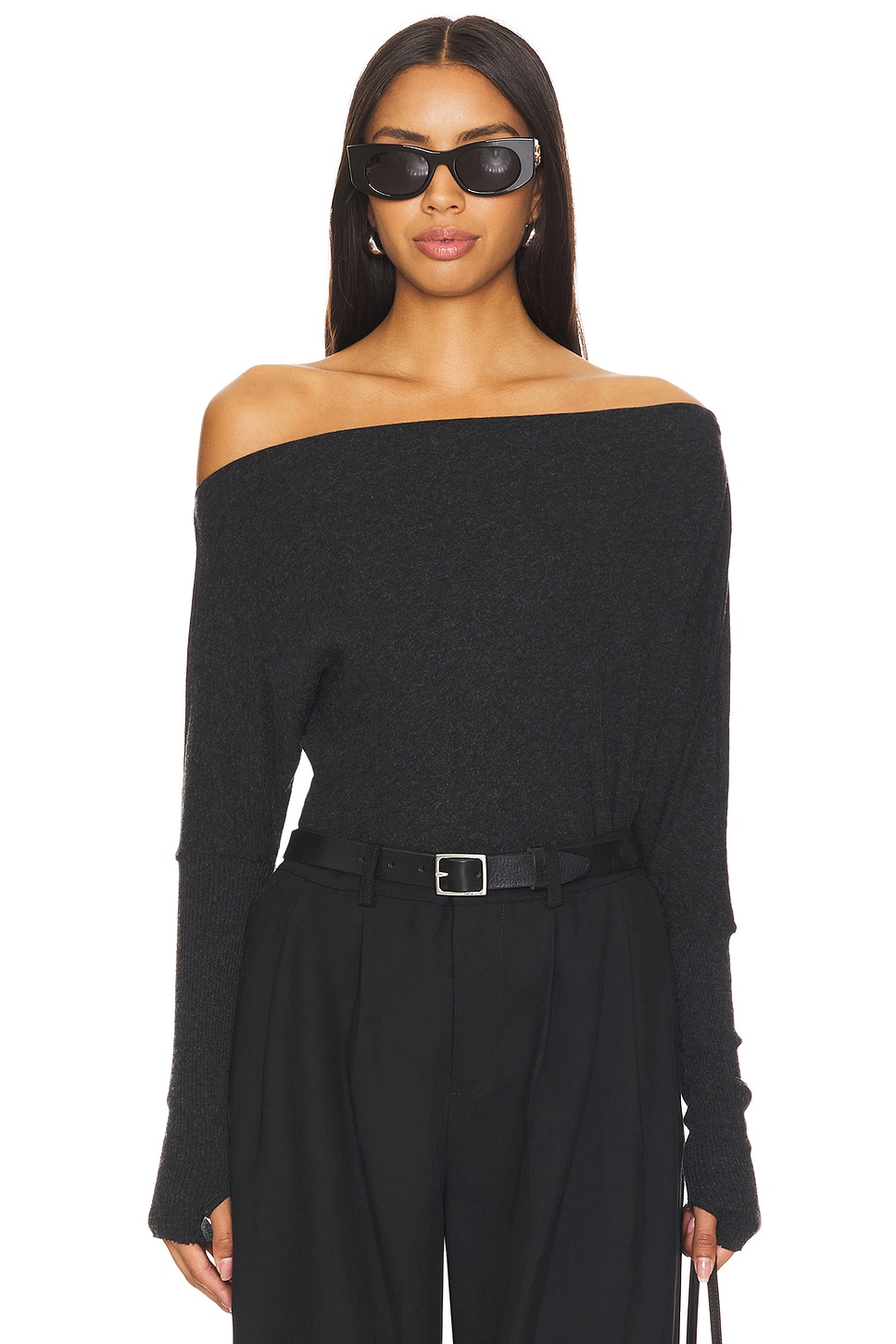 Enza Costa Cashmere Cuffed Off-shoulder Long Sleeve