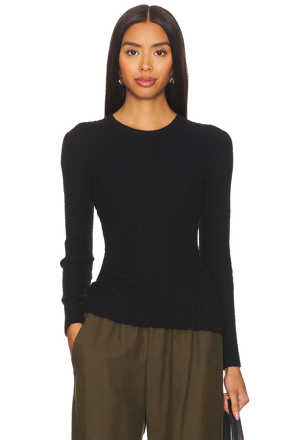 Enza Costa Cashmere Cotton Pointelle Long Sleeve Crew