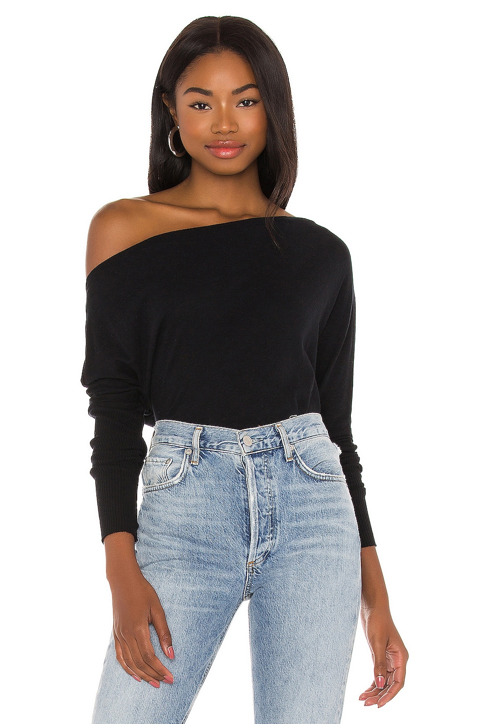 Enza Costa Cashmere Cuffed Off Shoulder Long Sleeve Top