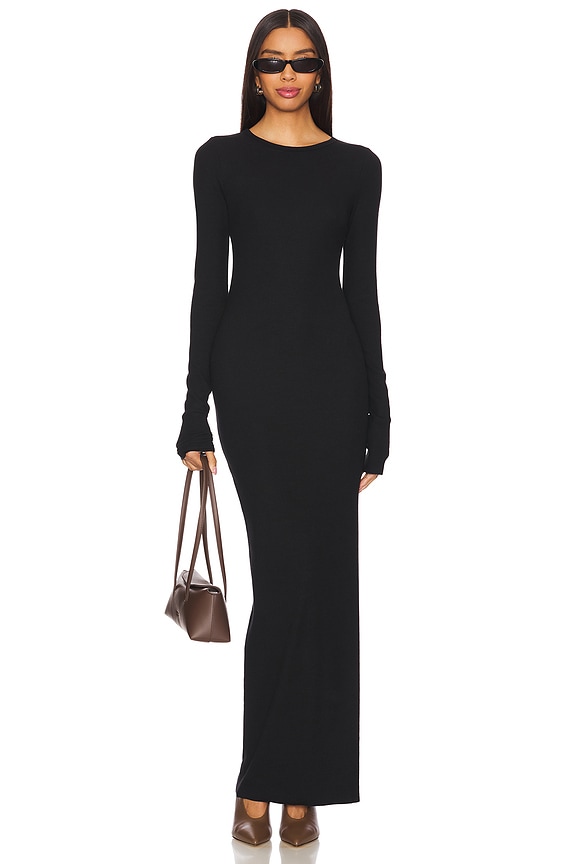 Eterne Long Sleeve Crewneck Maxi Dress