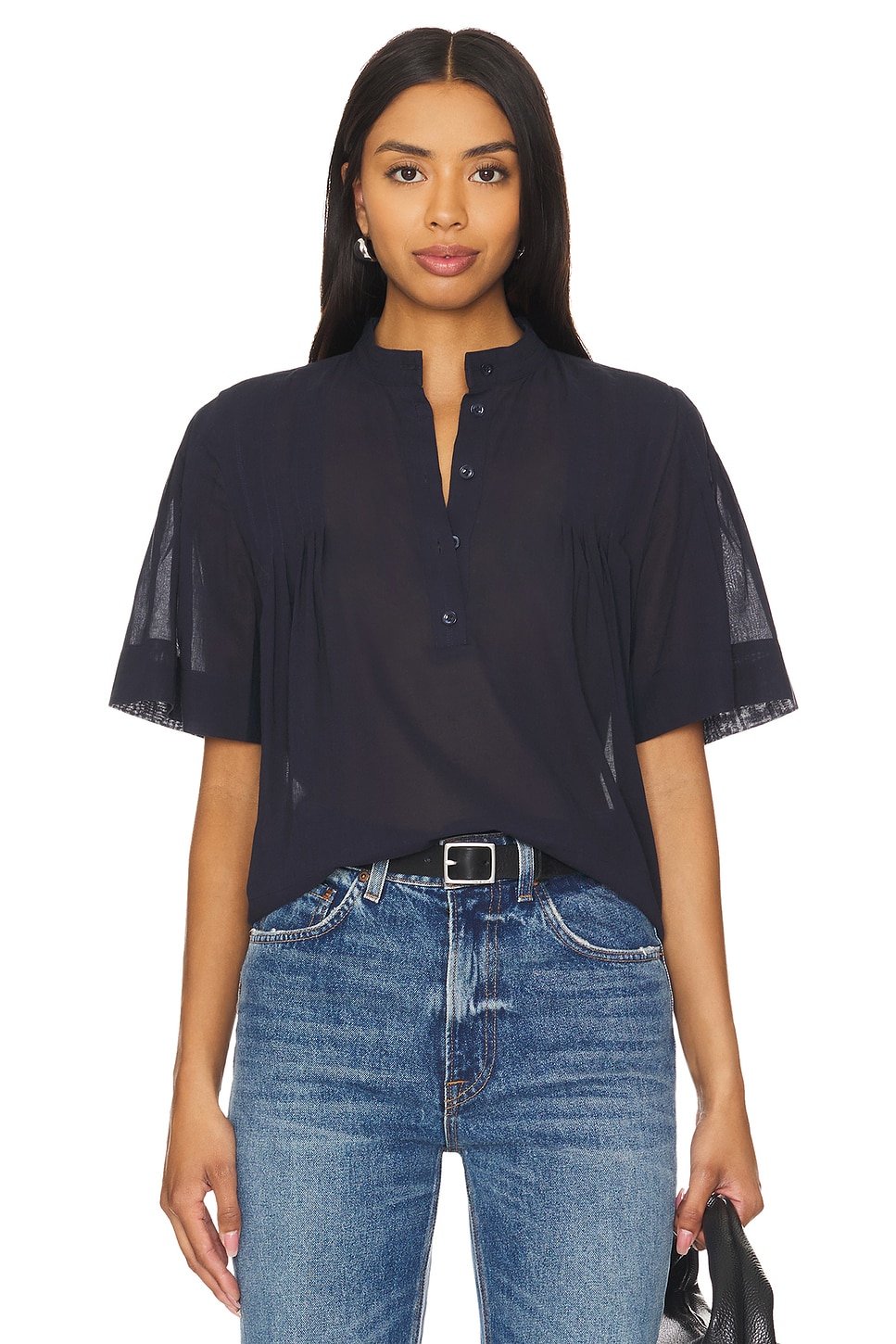 FRAME Pleated Button Up Blouse