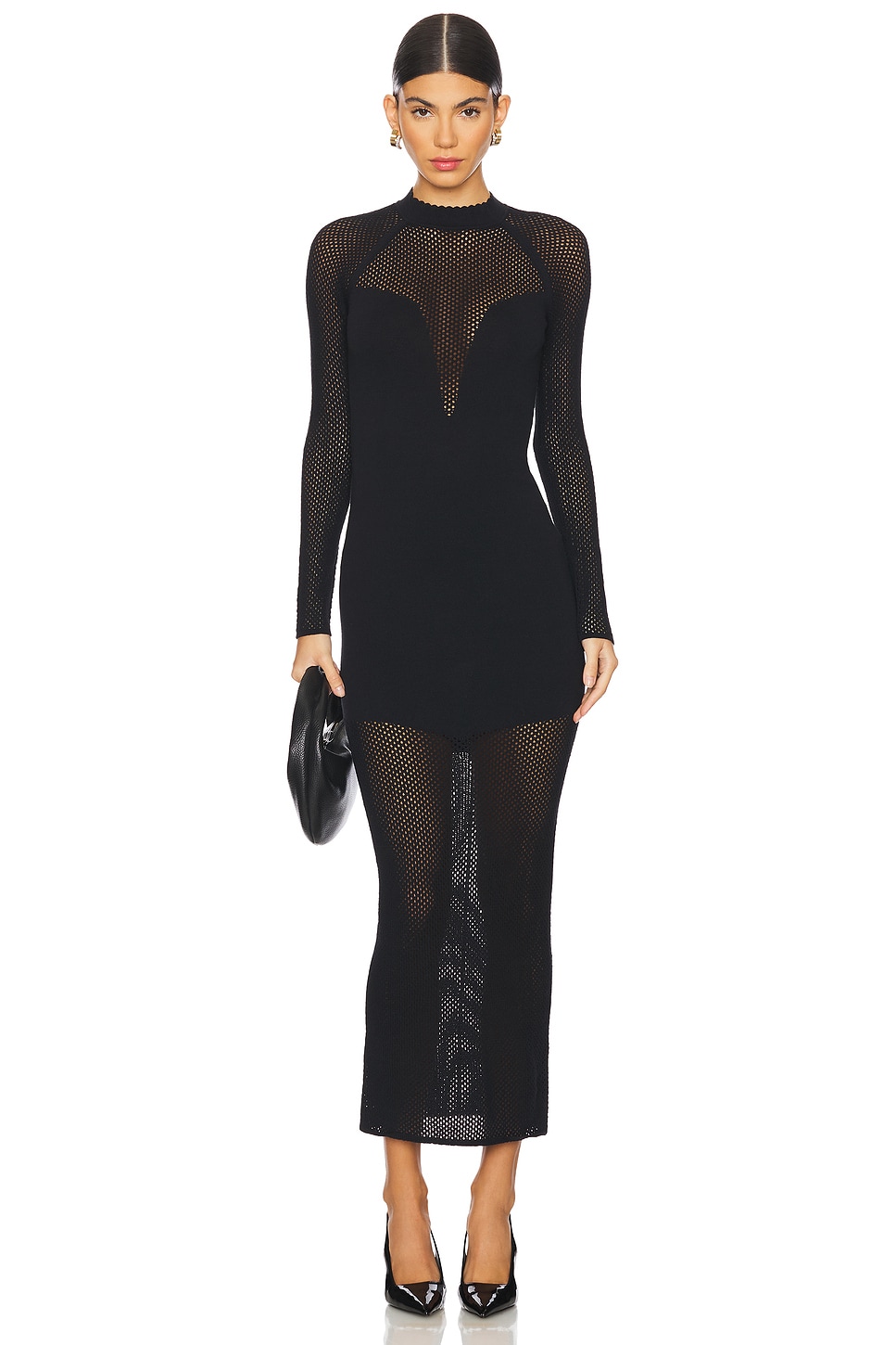 fleur du mal Knit Mesh Long Sleeve Maxi Dress