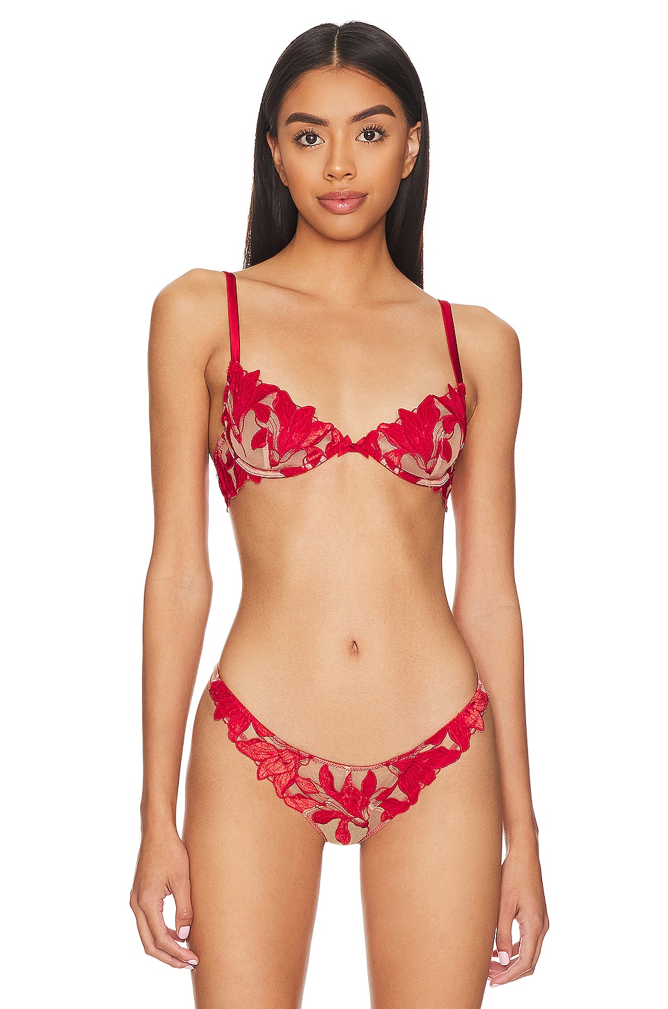 fleur du mal Velvet Lily Embroidery Demi Bra