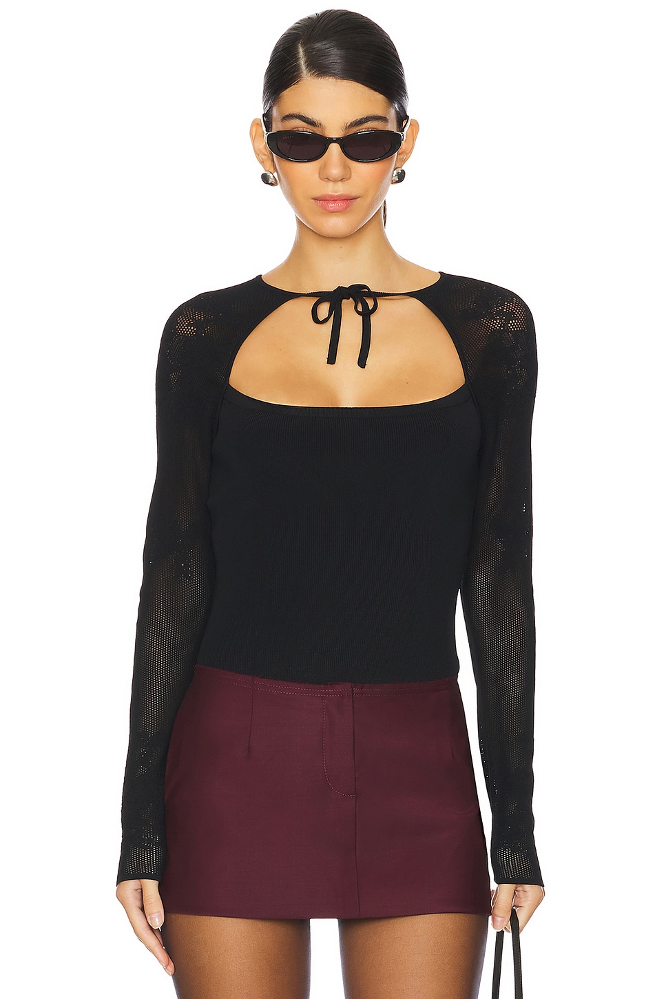 fleur du mal Lace Pointelle Knit Decollette Top