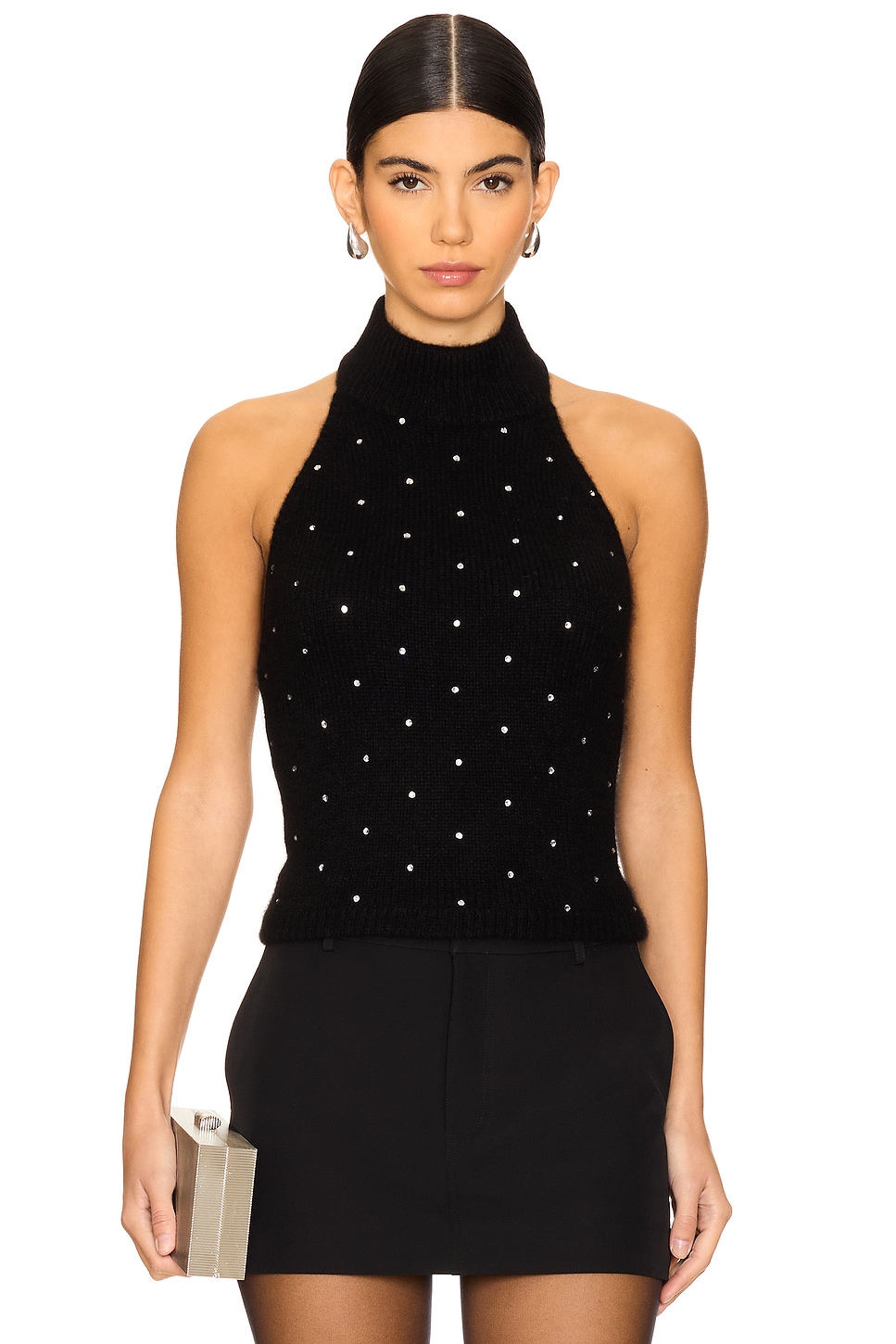 fleur du mal Rhinestone Knit Halter Turtleneck