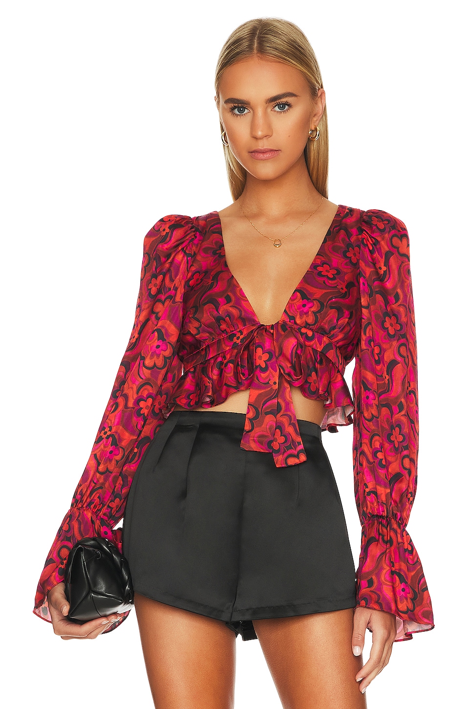 For Love & Lemons Davina Tie Front Blouse