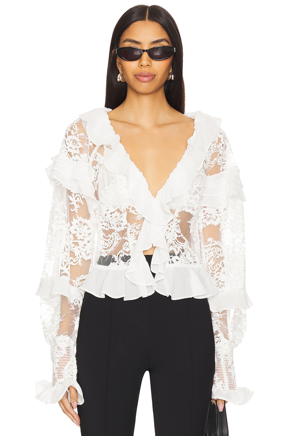 For Love & Lemons Holiday Lace Long Sleeve Top