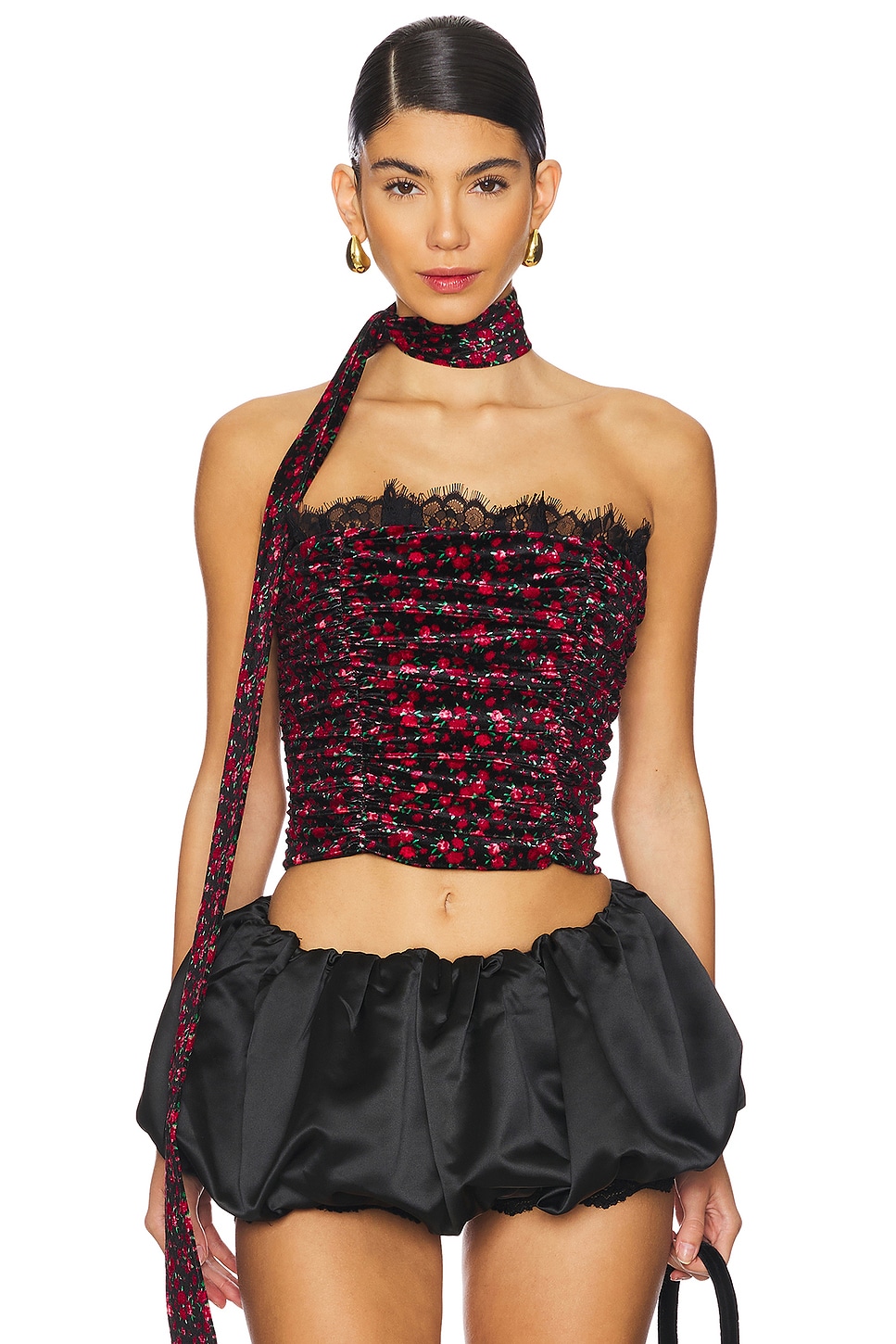 For Love & Lemons Berry Bud Velvet Bustier Top