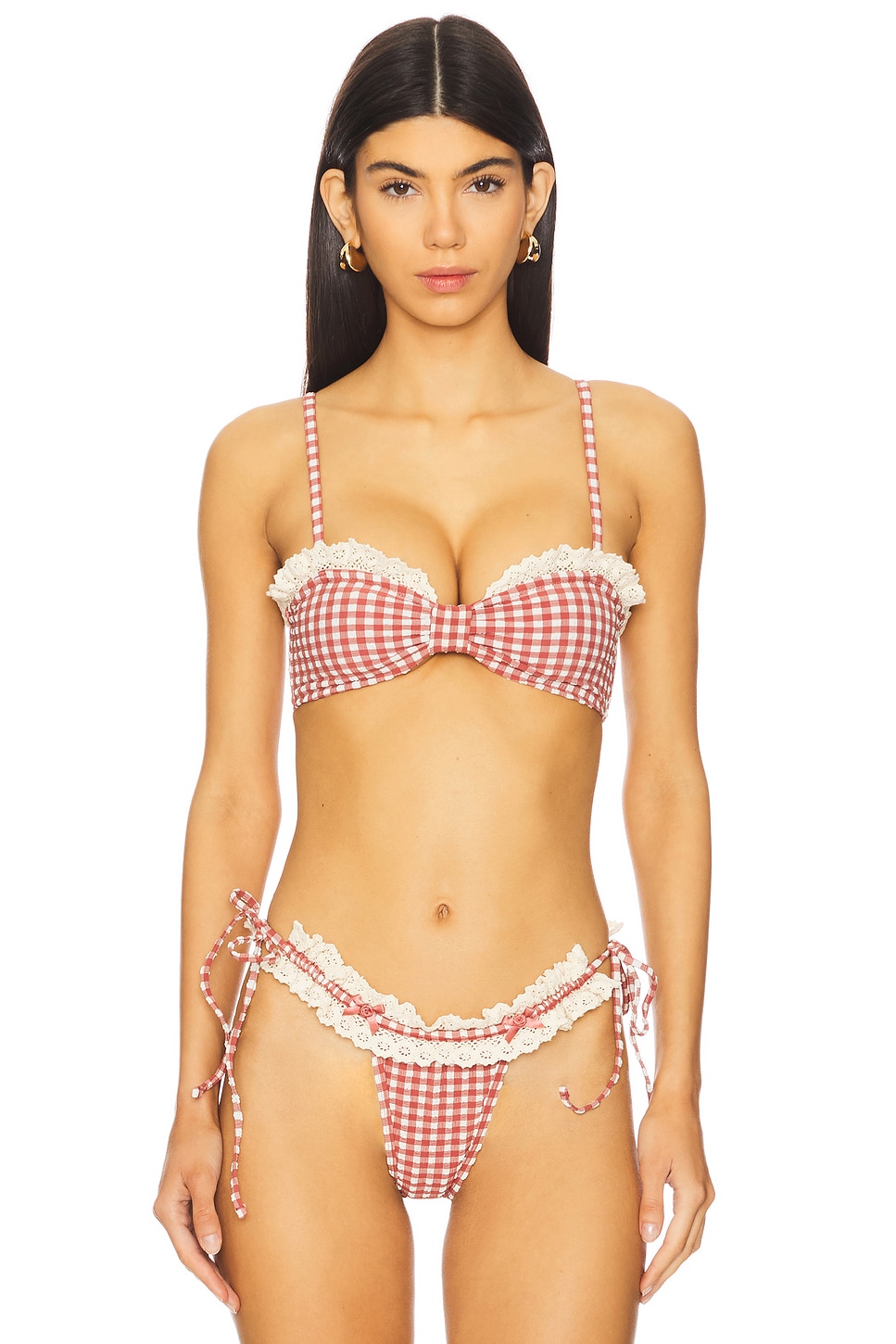 For Love & Lemons Gingham Bandeau Bikini Top