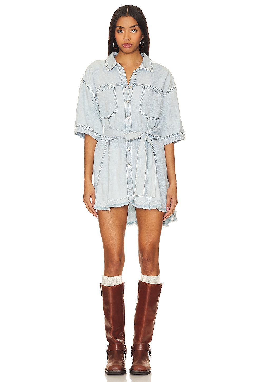 Free People x We The Free Jenny Denim Tunic Dress In Light Indigo Combo